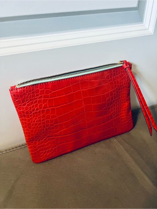 Banana Republic Handbags - Banana Republic Red Croc-Embossed Clutch